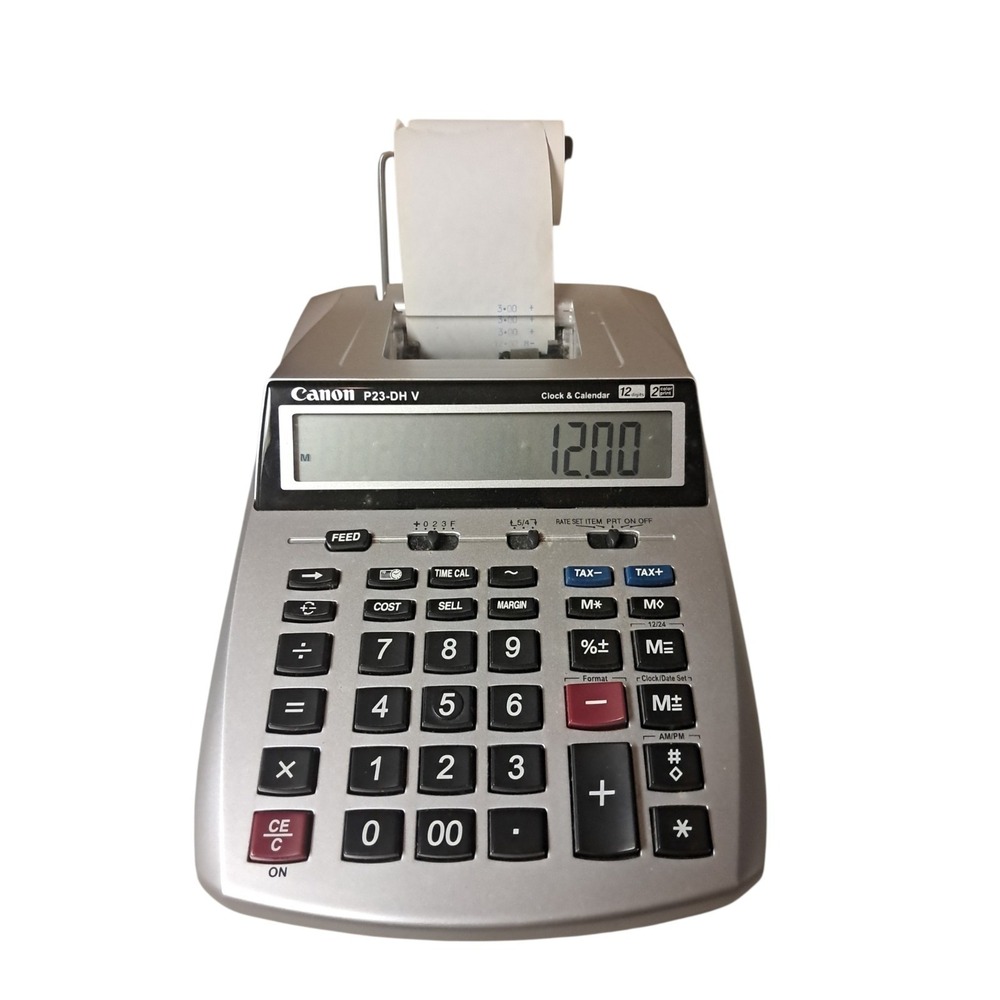 Canon P23-DH-V Financial Printing Calculator 12 Digits Tested Missing Ac Adapter